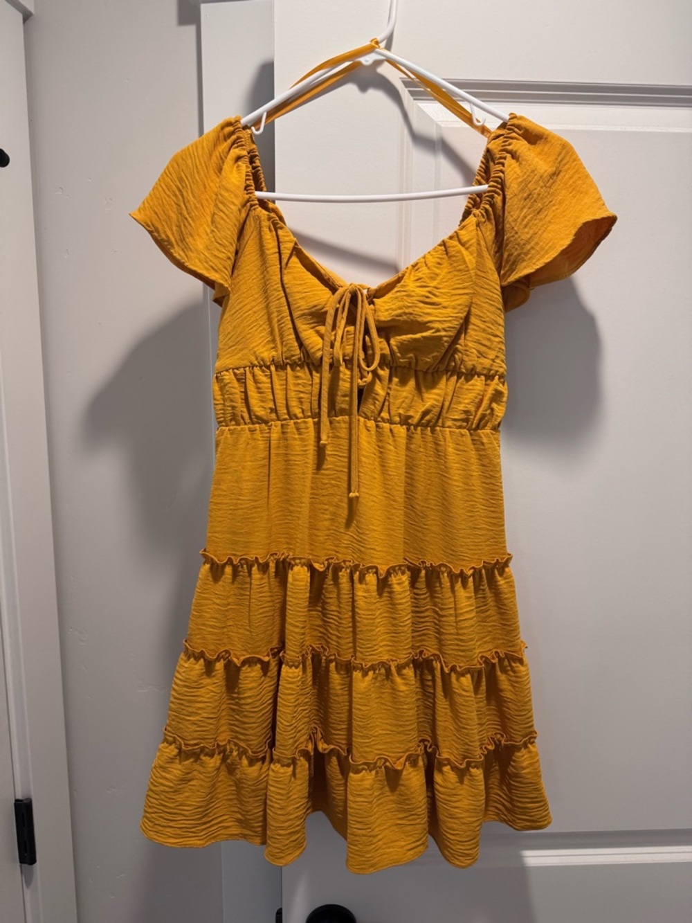 City Studio Mustard Yellow Tiered Mini Dress